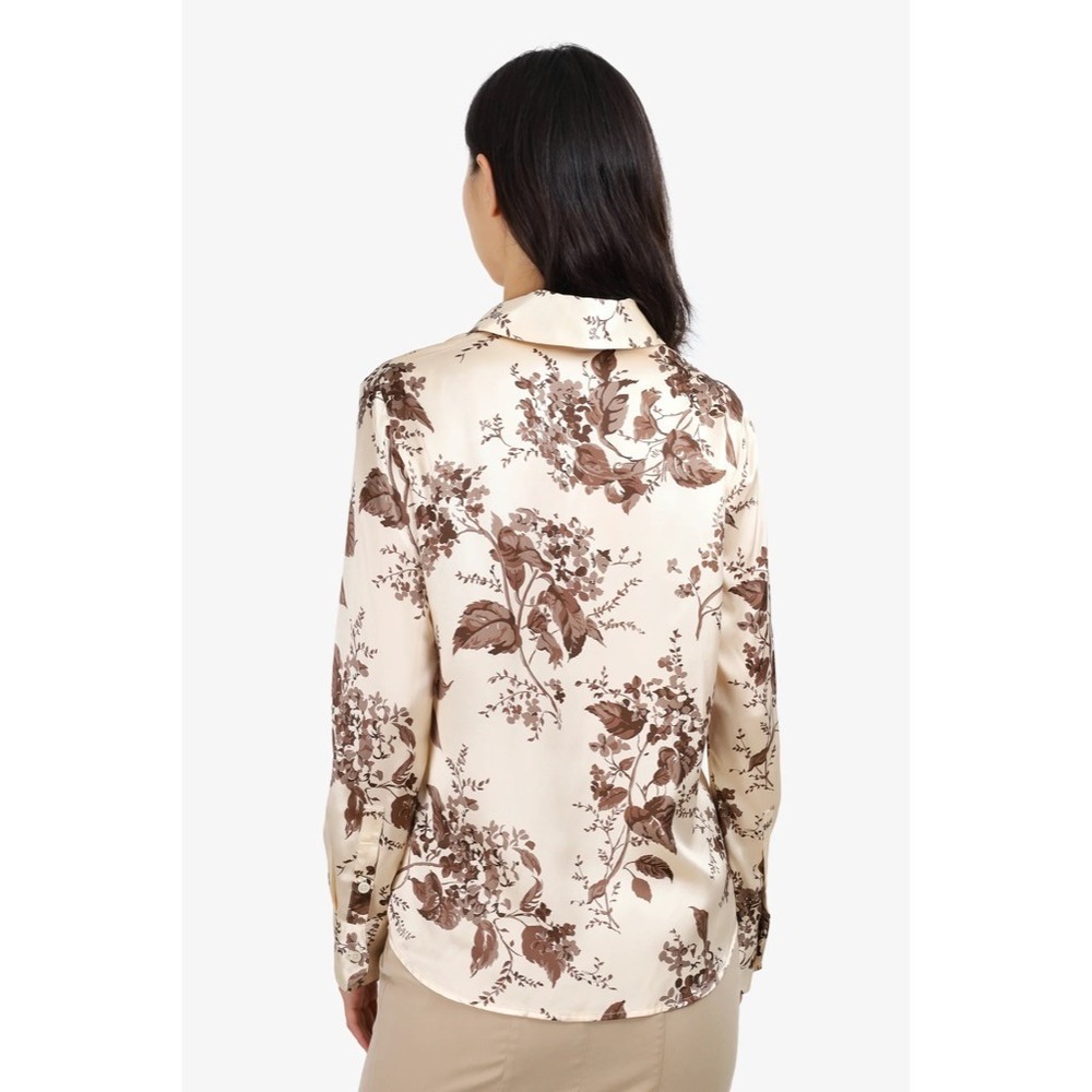 REFORMATION Silk Floral Print Blouse Top Buttondown Cream Brown Chic Large - Picture 9 of 16